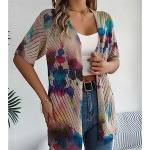 Watercolor Print  Cardigan Open Front